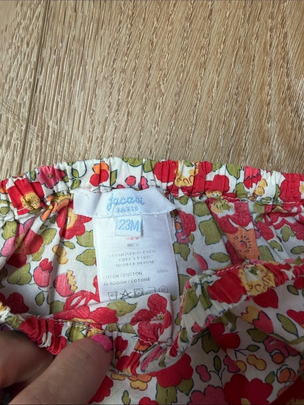 Jacadi Floral Cotton Diaper Cover in Red and Pink